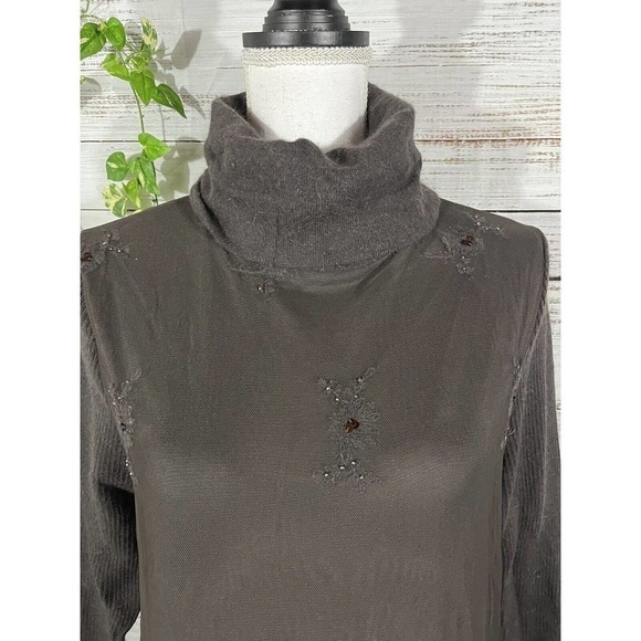 Sundance Dress sz Medium Brown Rabbit Hair Lace Sequins Knee Modest Midi Boho - Picture 4 of 14